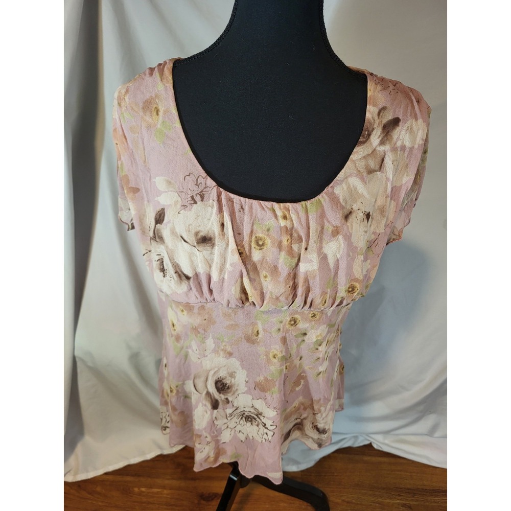 Cha Cha Vente Size XL Pink Floral Mesh S/S Top